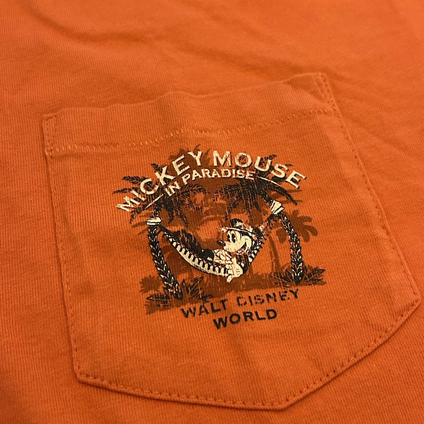 NWT Walt Disney World "Mickey in Paradise" Orange Polo Shirt | Medium | Cotton