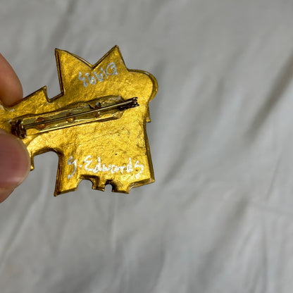 Vintage 1993 Signed S. Edwards Abstract Geometric Art Pin Brooch Contemporary