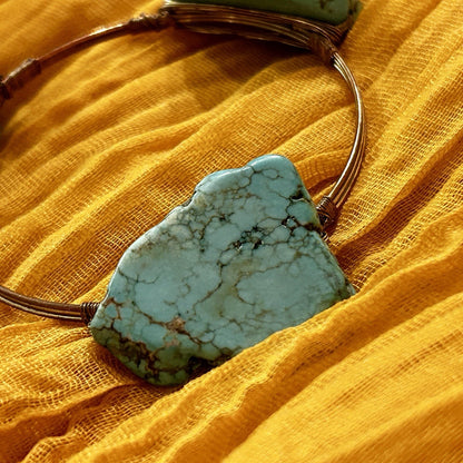 Handcrafted Copper Wire Bangle Bracelet Raw Turquoise Stones