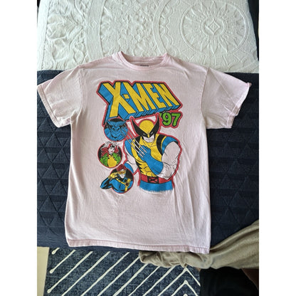Marvel X-Men Wolverine Pink Graphic Print Men's Cotton T-Shirt Crew Neck M
