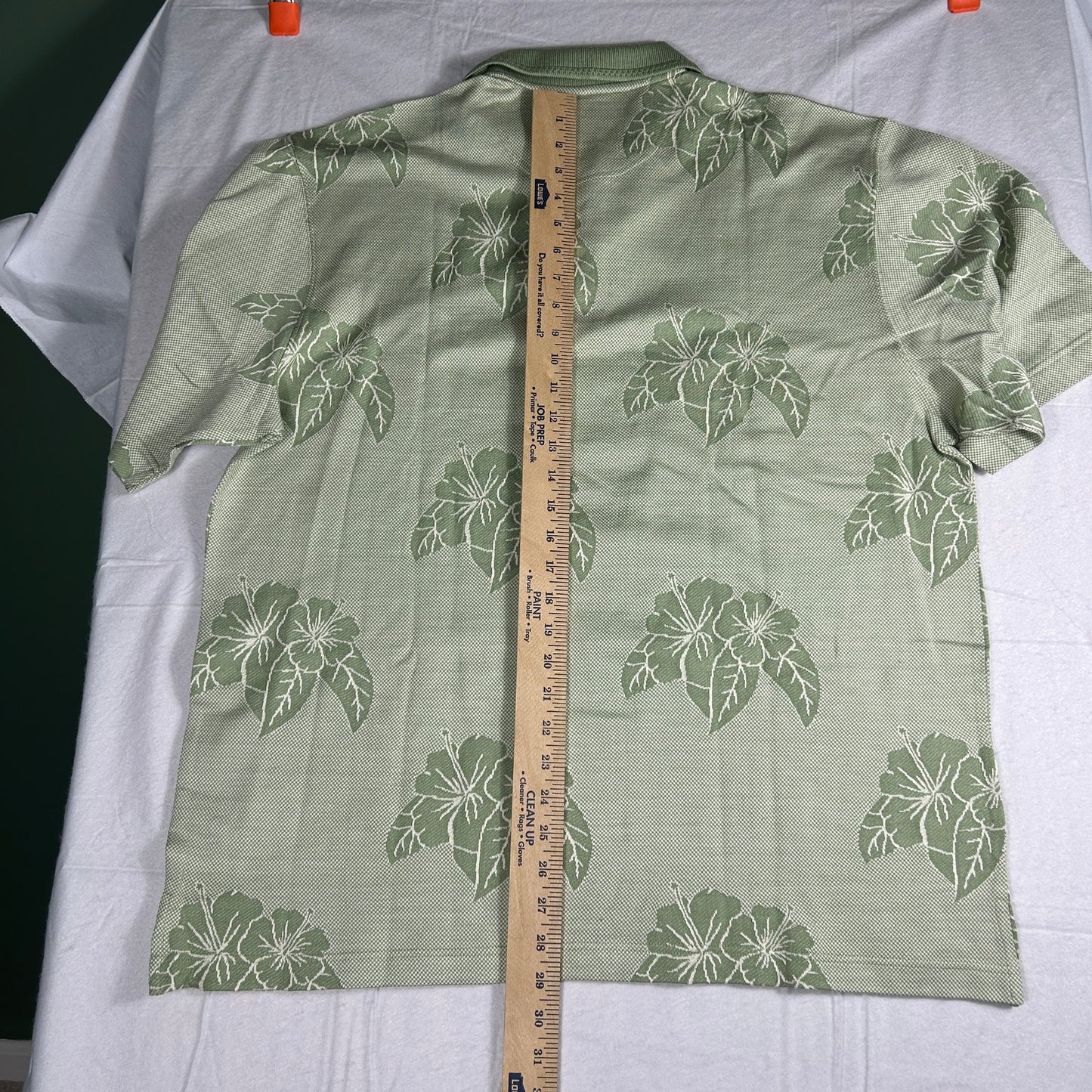 Pusser’s Tortola BVI Silk & Cotton Polo Shirt - Large - Sage Green Hibiscus Leaf Print