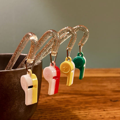 Whistle Swizzle Sticks Set of 4 Multicolor Plastic Barware Lightweight