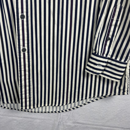 Vintage 90s IZOD Men's Button Down Shirt NWT Navy Cream Olive Stripe Size Large