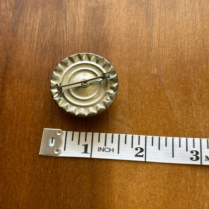 Vintage Silver Tone Faux Pearl & Rhinestone Halo Brooch | Round Cabochon Pin