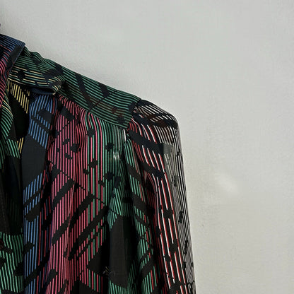 NICOLA Multicolor Geometric Chiffon Tie Neck Long Sleeve Blouse Size 8 Polyester