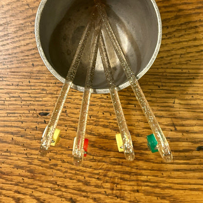 Whistle Swizzle Sticks Set of 4 Multicolor Plastic Barware Lightweight