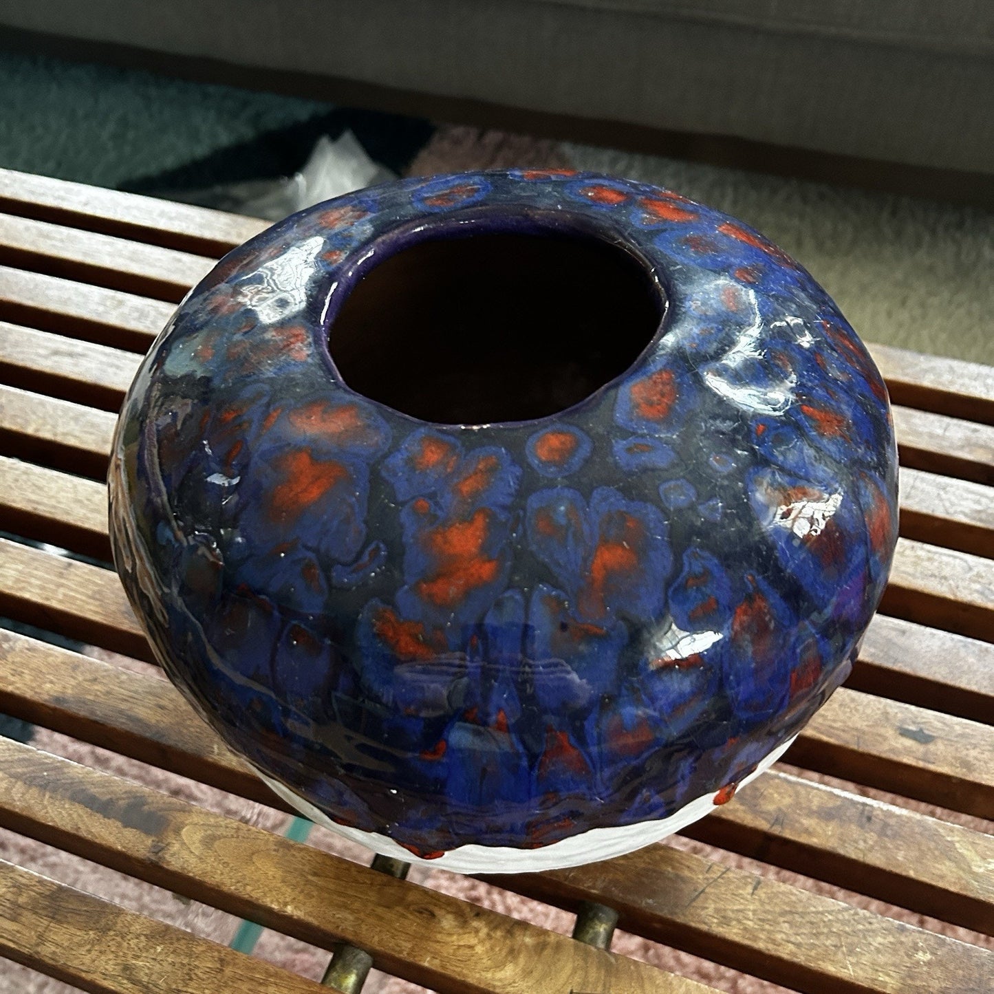 VANNA Handmade Signed Ceramic Vase, Decorative Abstract Blue Red White