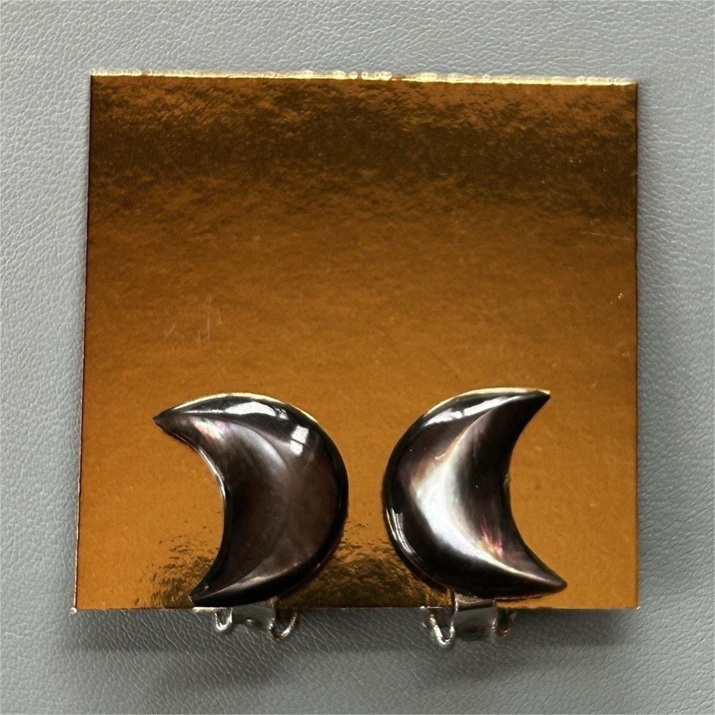 Crescent Moon Stud Earrings, Clip-On, Silver-Tone Metal, Fashion Costume