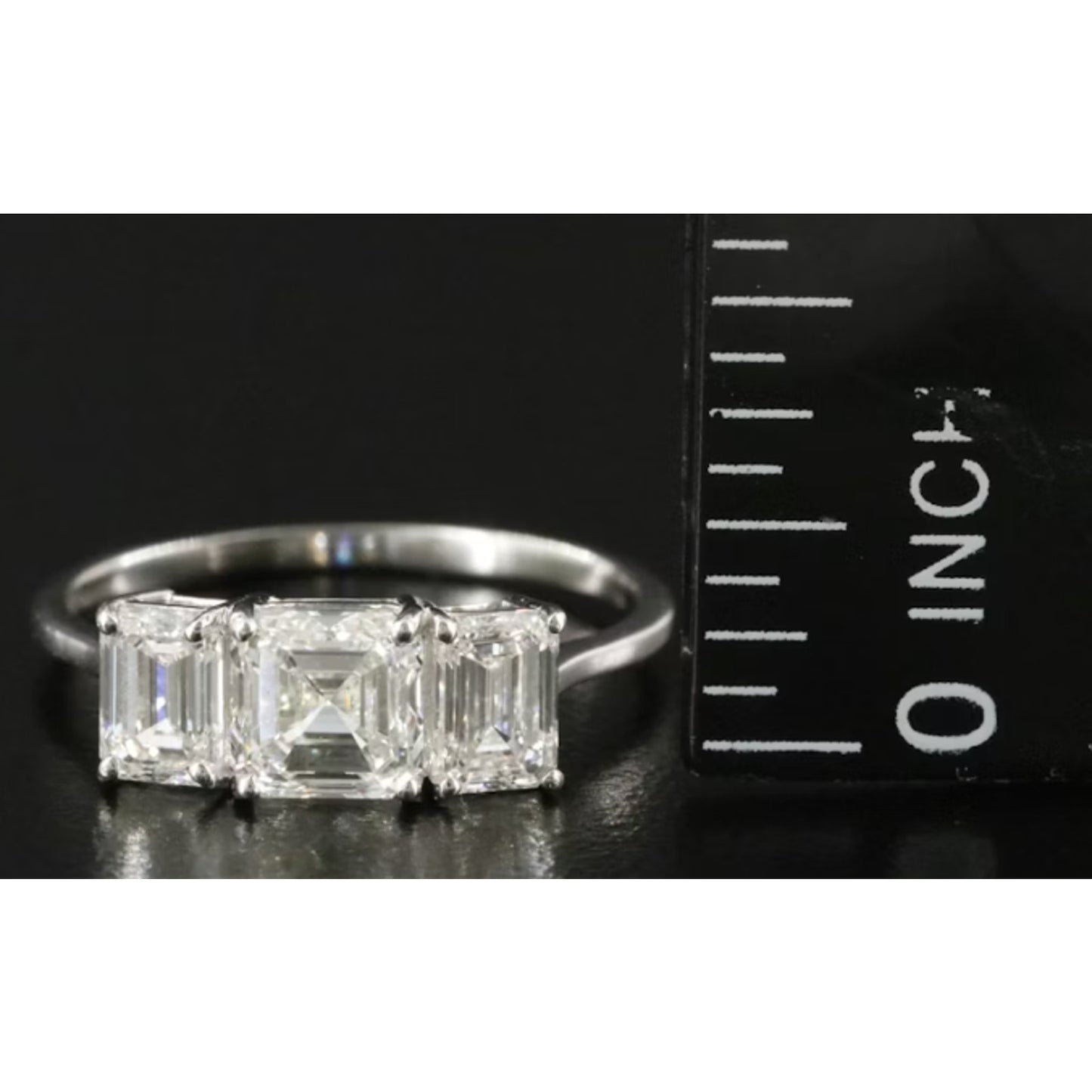 Platinum 1.88 ctw Three-Stone Emerald Cut Natural Diamond Ring, GIA Certified