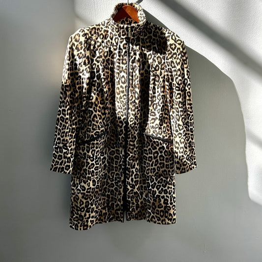 Chico's Leopard Print Zip Front Jacket – Beige & Black – Size 1 – Collared