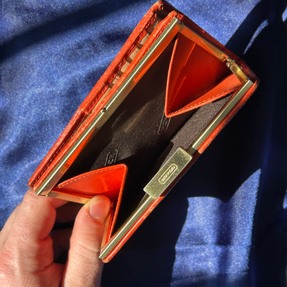 Coach Vintage Signature C Kiss-Lock Wallet, Orange Leather