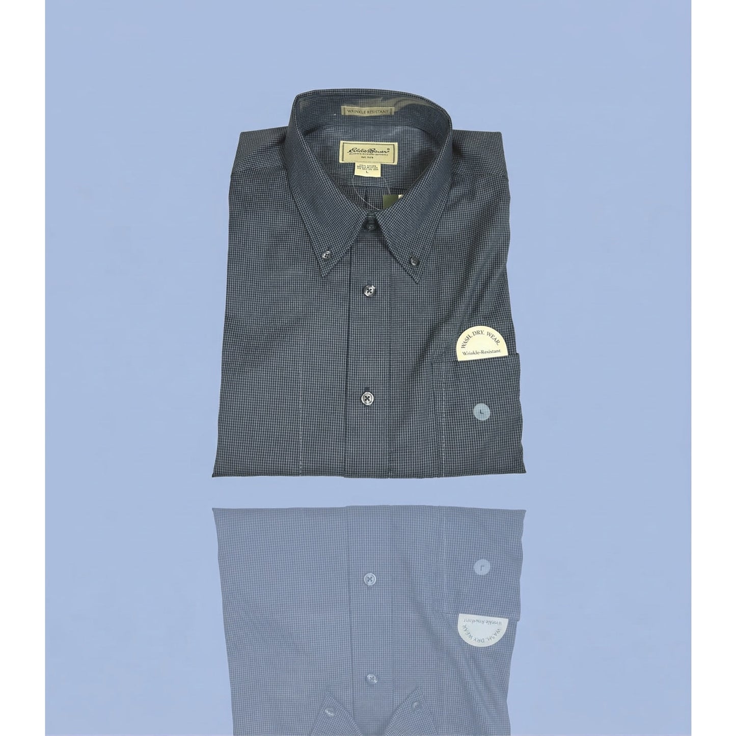 NWT Eddie Bauer Men’s Large Navy Micro-Check Wrinkle-Resistant Dress Shirt