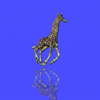 Vintage Enamel Running Giraffe Brooch | Safari Pin | Gold-Tone Animal Jewelry