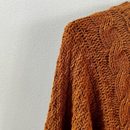 Pink Rose Brown Cable-Knit Pullover Sweater Crew Neck 100% Polyester Size L