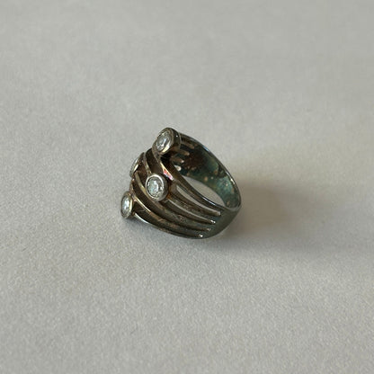 Silver-Tone Multi-Band Ring 4 Clear Stone Accents Size 6.5/7