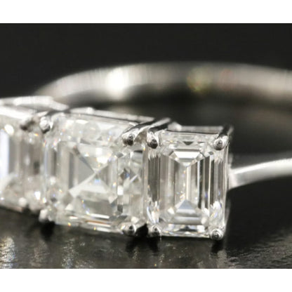 Platinum 1.88 ctw Three-Stone Emerald Cut Natural Diamond Ring, GIA Certified
