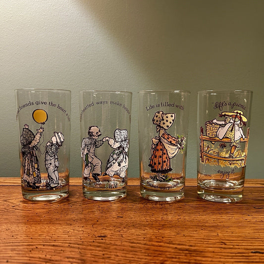 Holly Hobbie American Greetings Vintage 1960s Juice Glass Set of 8 Decorated