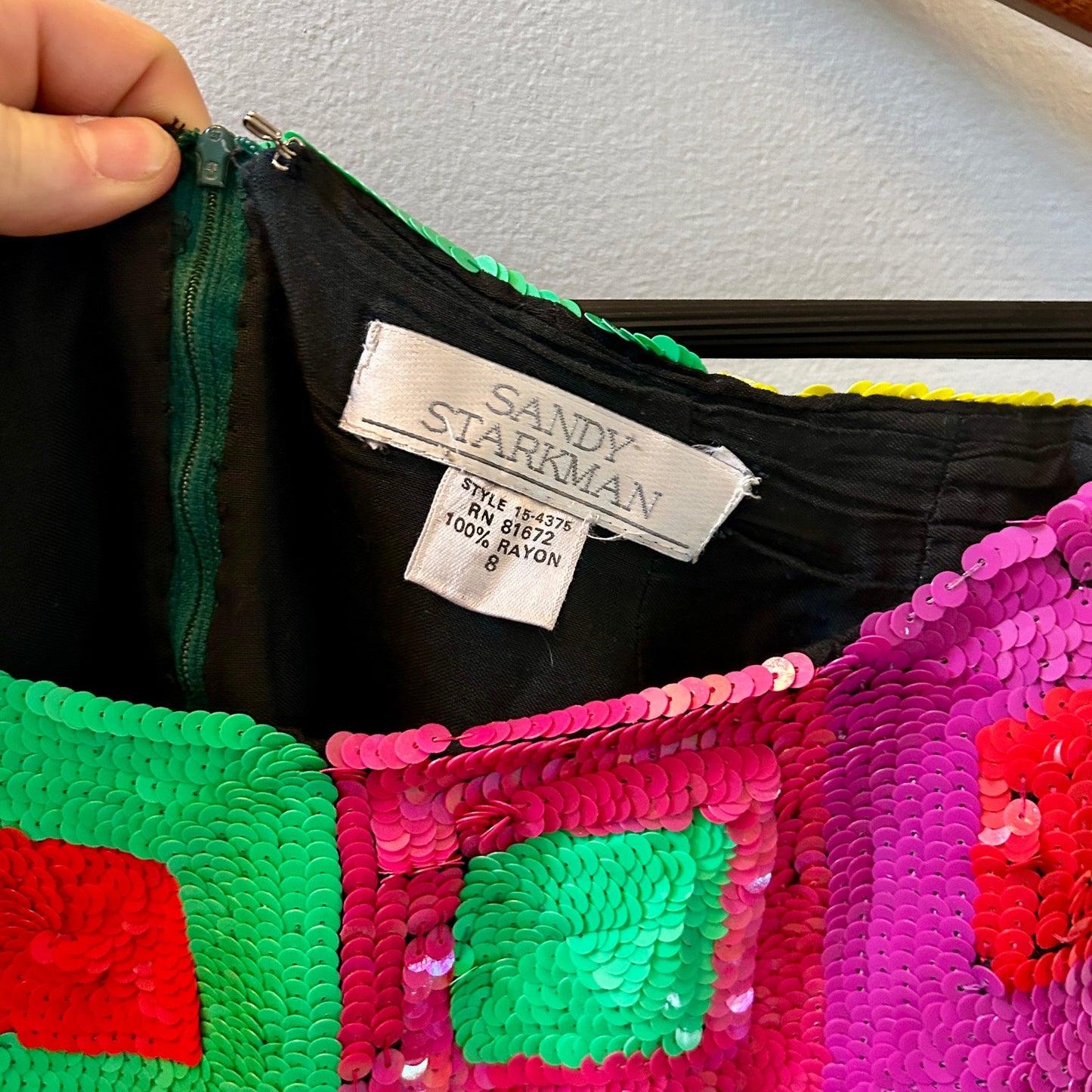 Vintage Sandy Starkman Sequin Mini Skirt Size 8 Neon