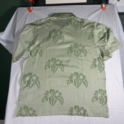 Pusser’s Tortola BVI Silk & Cotton Polo Shirt - Large - Sage Green Hibiscus Leaf Print
