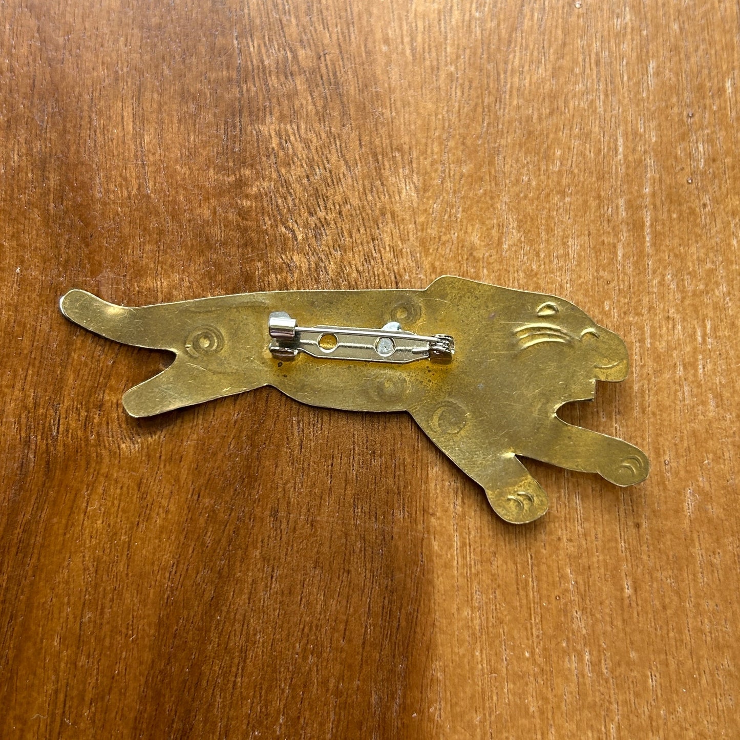 Vintage Mixed Metal Lion Brooch | Brass & Silver Tone Running Lion Pin | Mid-Century Modern Animal Jewelry