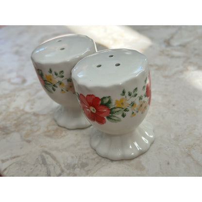 White Red Yellow Green Ceramic Pottery Salt & Pepper Shakers Floral Round Glossy