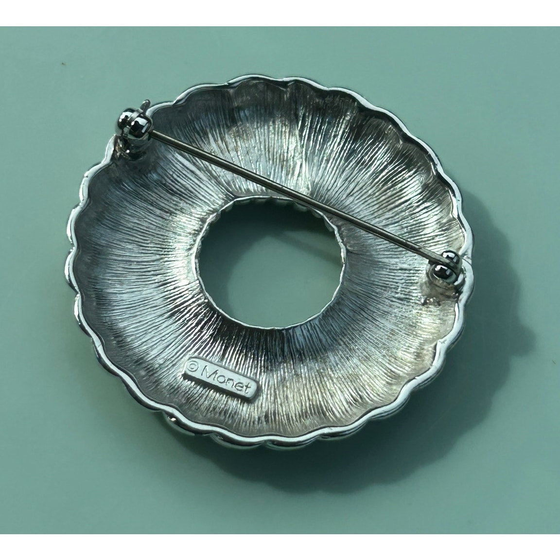 Vintage Monet Signed Silver-Tone Wreath Brooch Round Pin | Mid-Century Jewelry