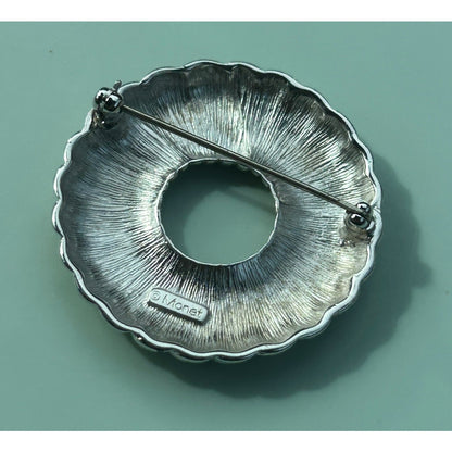 Vintage Monet Signed Silver-Tone Wreath Brooch Round Pin | Mid-Century Jewelry