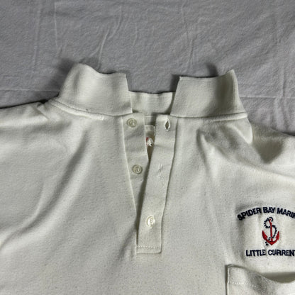 Vintage 90s Spider Bay Marina Little Current Polo Shirt, White Single Stitch, XL