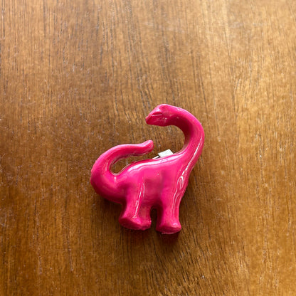 Vintage 1980s Hot Pink Dinosaur Pin | Retro Brontosaurus Resin Brooch | Fun Kitsch Animal Jewelry