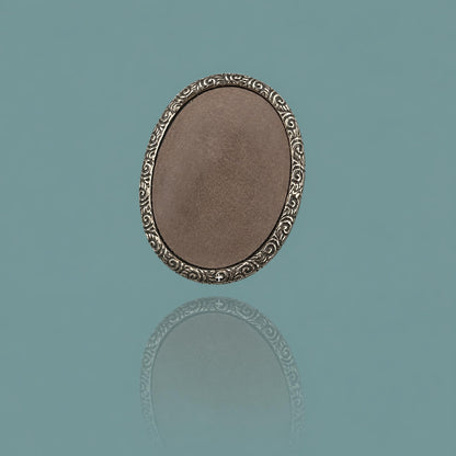 Victorian Revival Style Brooch | Gold-Tone Frame | Tan Suede Inlay Oval