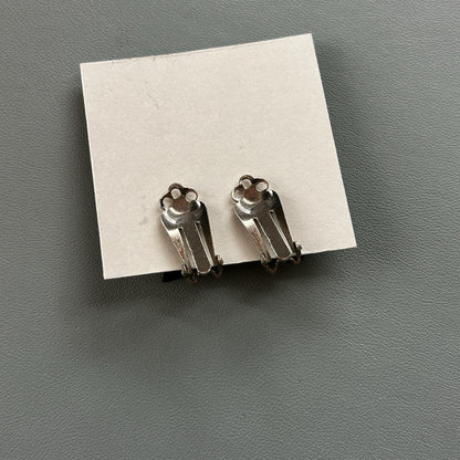 Crescent Moon Stud Earrings, Clip-On, Silver-Tone Metal, Fashion Costume