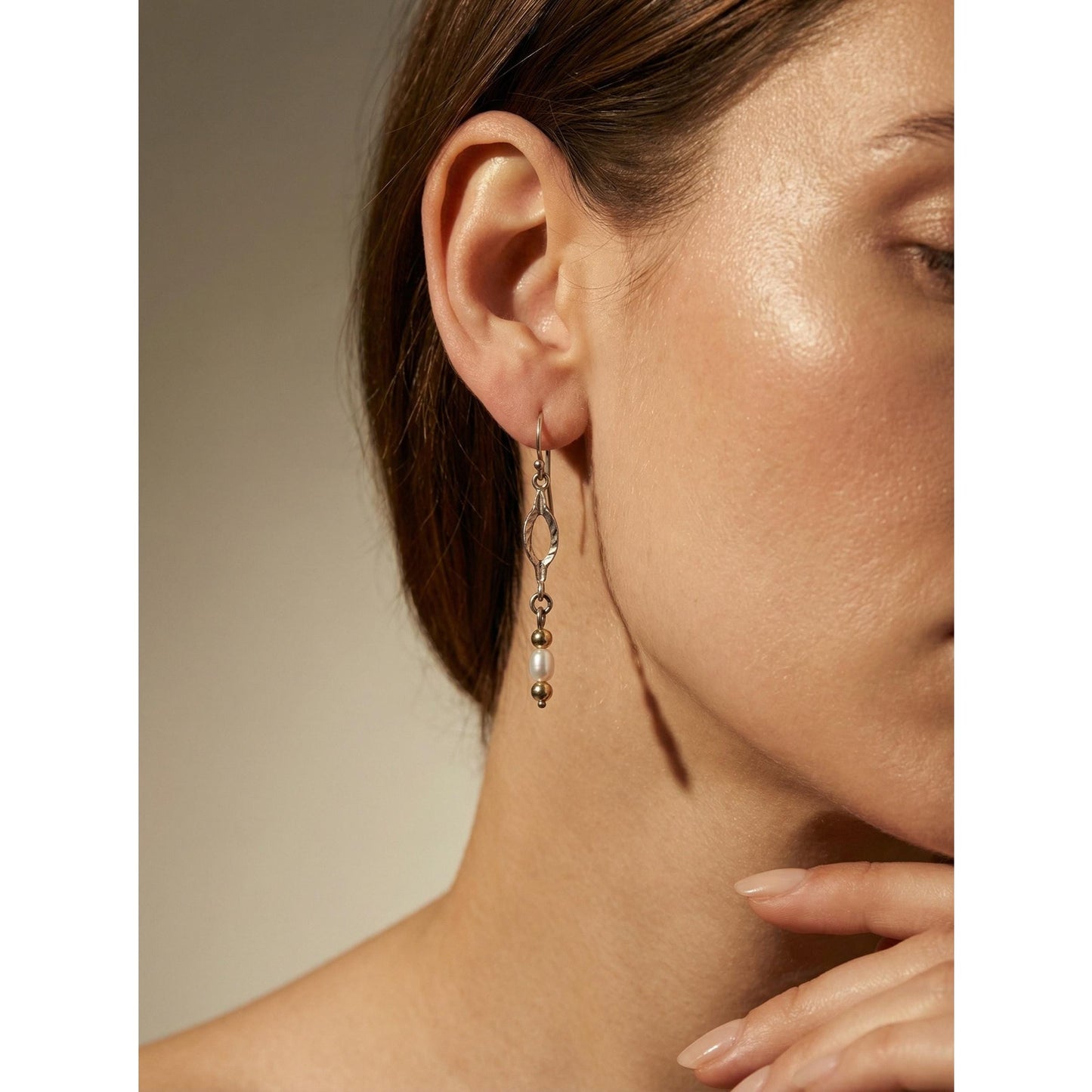 Mixed Metal Pearl Drop Earrings, Sterling and Gold-Tone