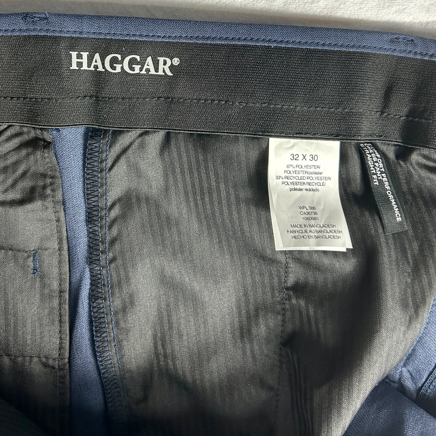 NWT Haggar Men's Super Flex Waistband Dress Pants, 32x30 Navy Blue, Straight Fit