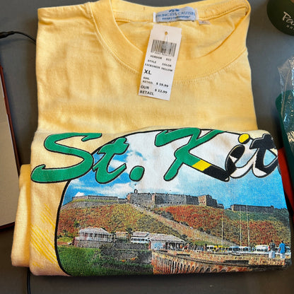 NWT Princess Cruises Men's XL St. Kitts Graphic T-Shirt Yellow Souvenir Beach
