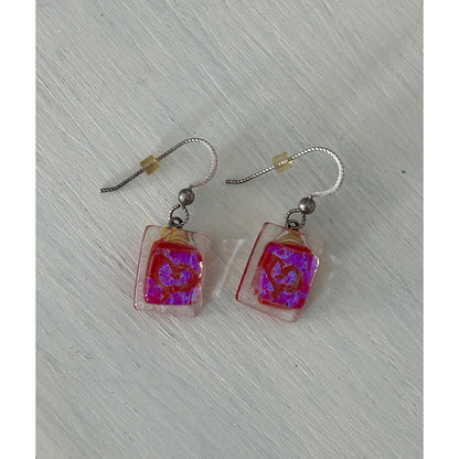 Handmade Red and Purple Dichroic Fused Glass Drop Earrings