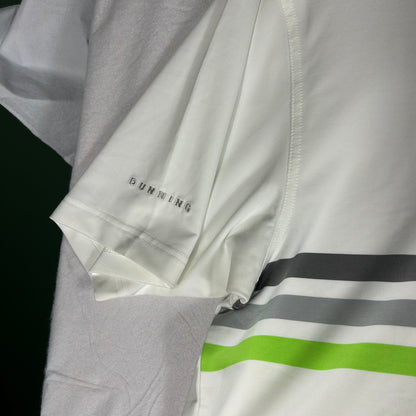 Dunning Golf Men's Large Performance Polo Shirt White with Green & Gray Stripes