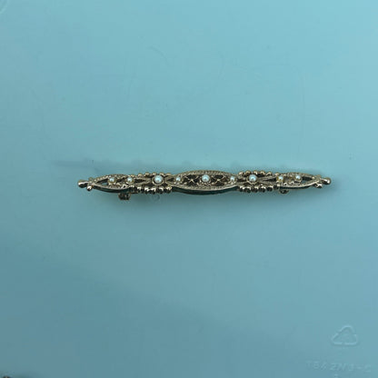 Vintage Gold Tone Filigree Bar Brooch with Faux Pearl Accents Elegant Bar Pin