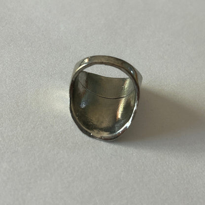 Silver-Tone Asymmetric Dome Statement Ring Size 7.5-8 Etched Design
