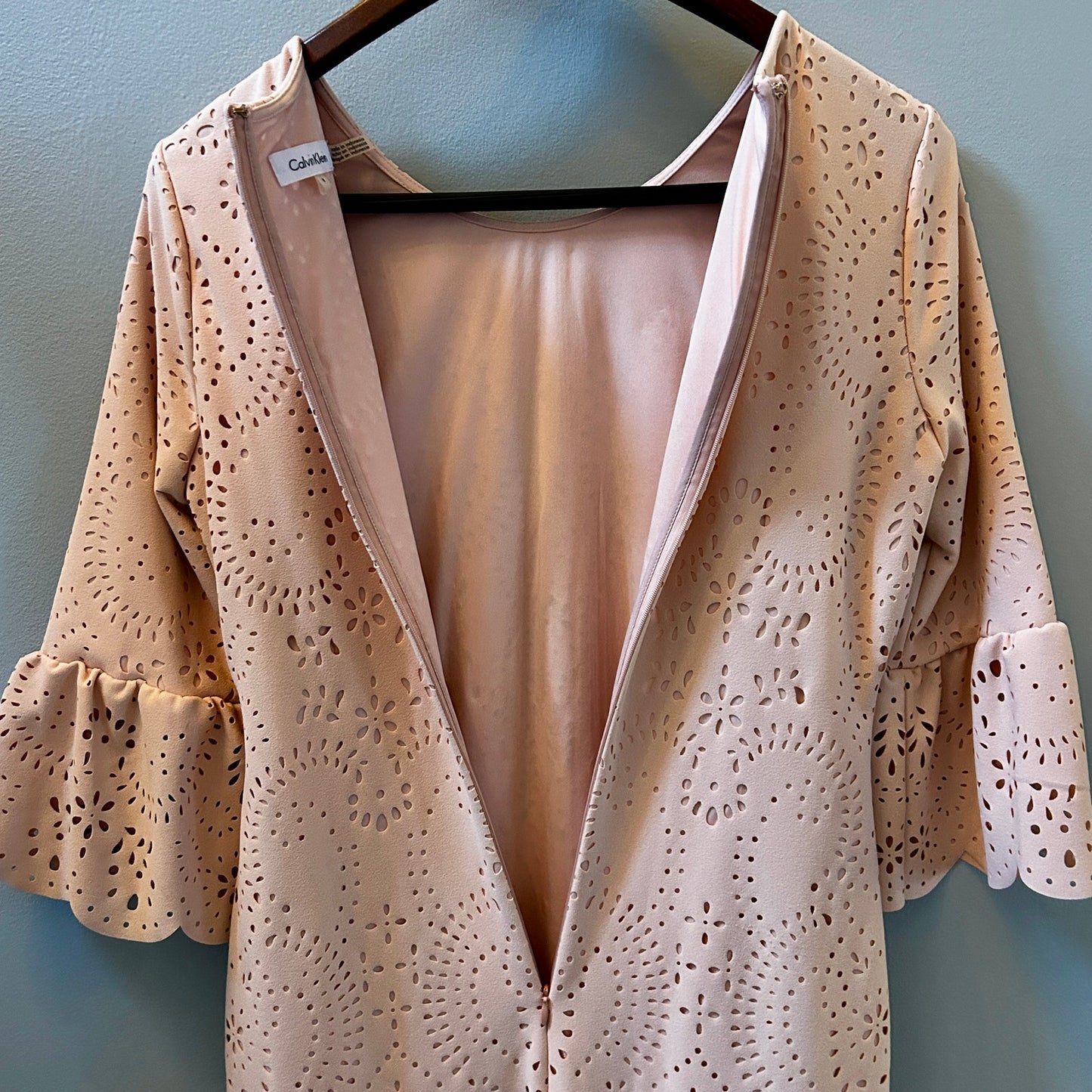 Calvin Klein Blush Pink Laser Cut Eyelet Dress Size 8
