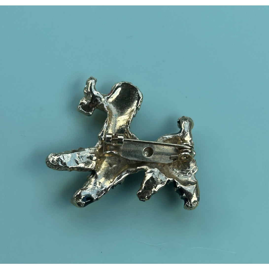 Vintage Gold Tone and Black Enamel Poodle Brooch Pin Mid-Century Kitsch Accessory