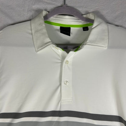 Dunning Golf Men's Large Performance Polo Shirt White with Green & Gray Stripes