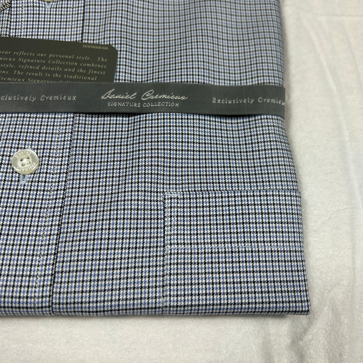 NWT Daniel Cremieux Signature Collection Men's Large Blue Black Houndstooth Shirt