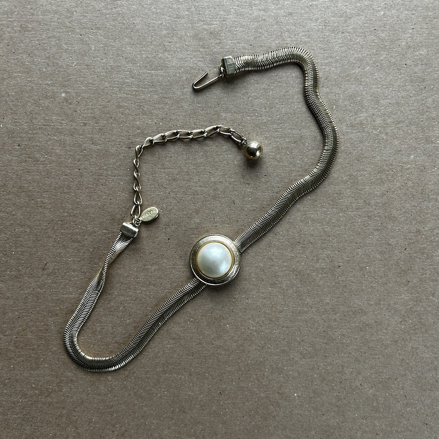 Park Lane Gold Tone Snake Chain Necklace with Imitation Pearl Pendant