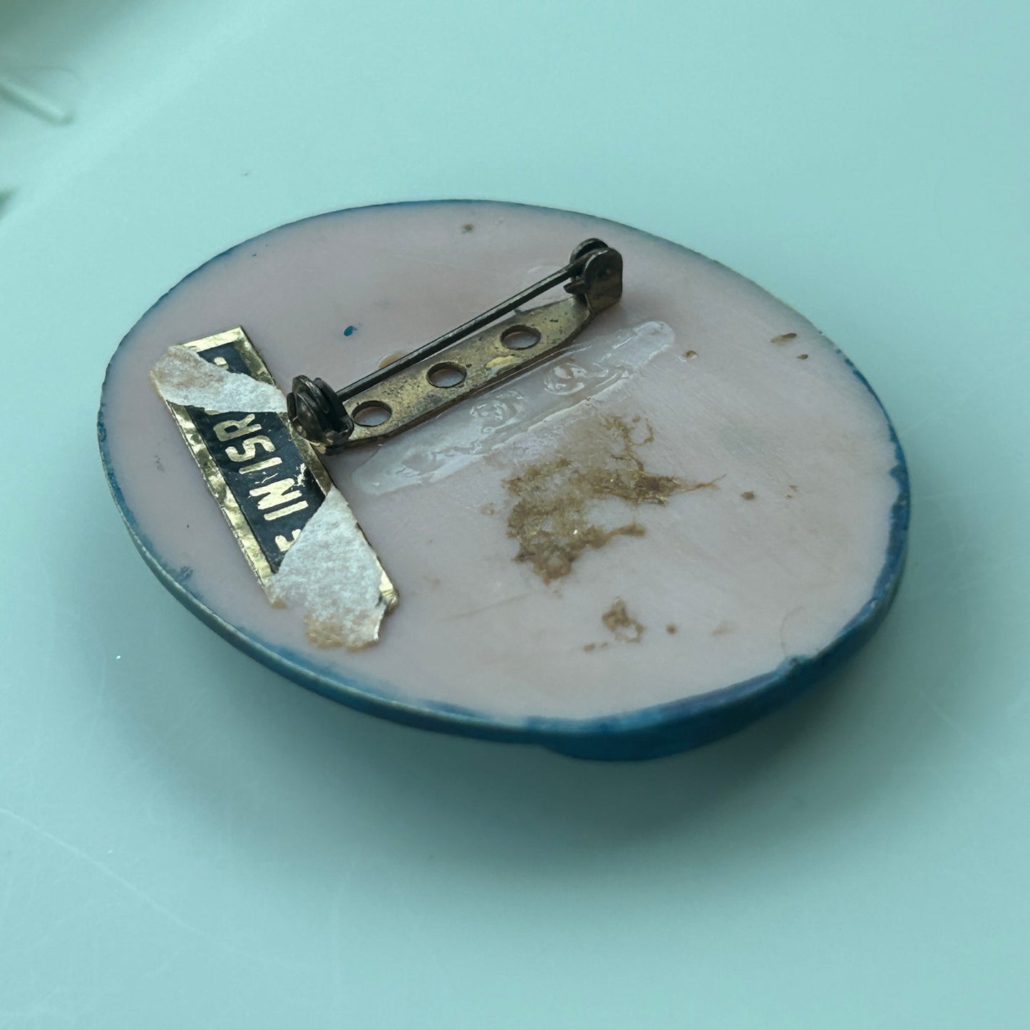 Vintage Art Deco Revival Blue Resin Cameo Brooch, Flapper Girl, Made in Israel