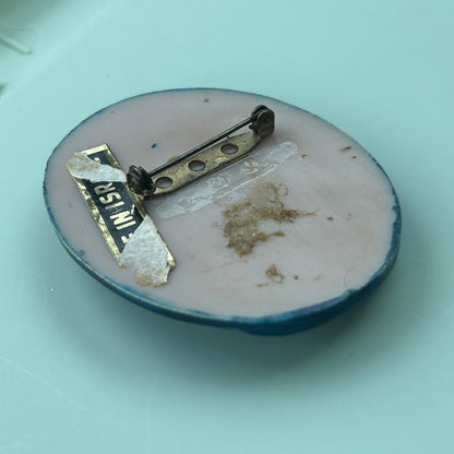 Vintage Art Deco Revival Blue Resin Cameo Brooch, Flapper Girl, Made in Israel