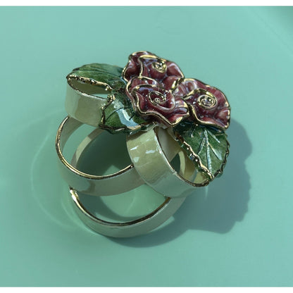Vintage Hand-Painted Ceramic Rose Brooch, Dimensional Floral Bouquet Pin