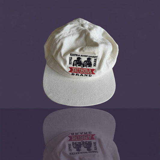 Vintage Bubba Brand Extra High Grade Baseball Hat - Made in USA - Cream Canvas