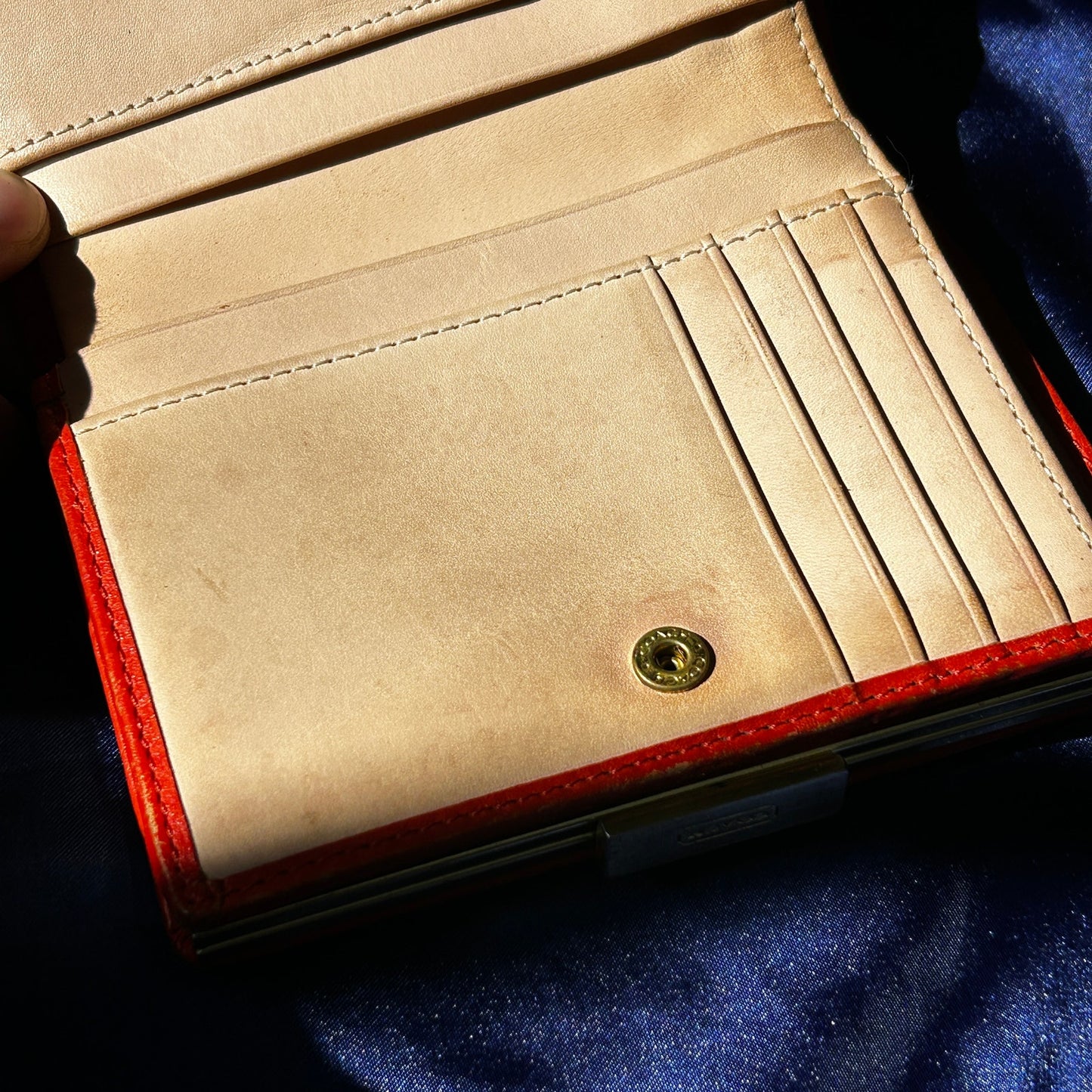 Coach Vintage Signature C Kiss-Lock Wallet, Orange Leather
