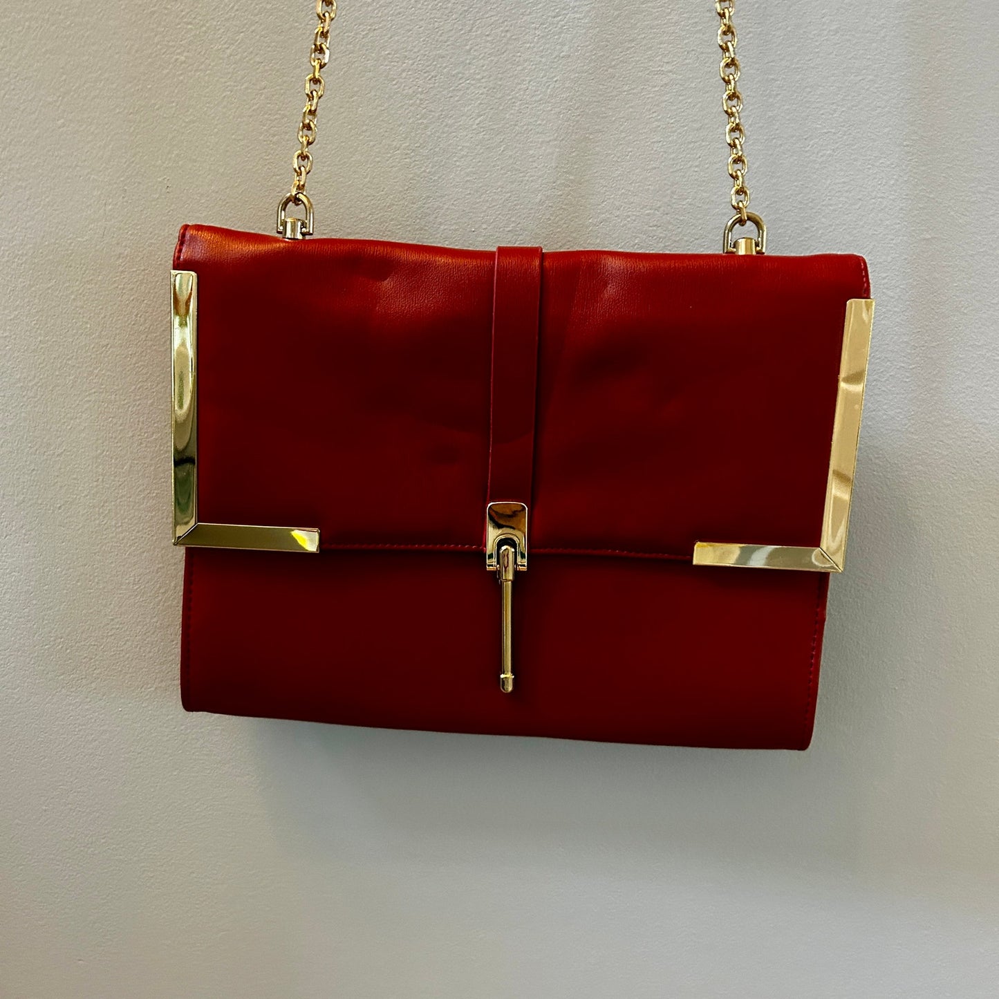 JustFab Red Faux Leather Structured Shoulder Bag