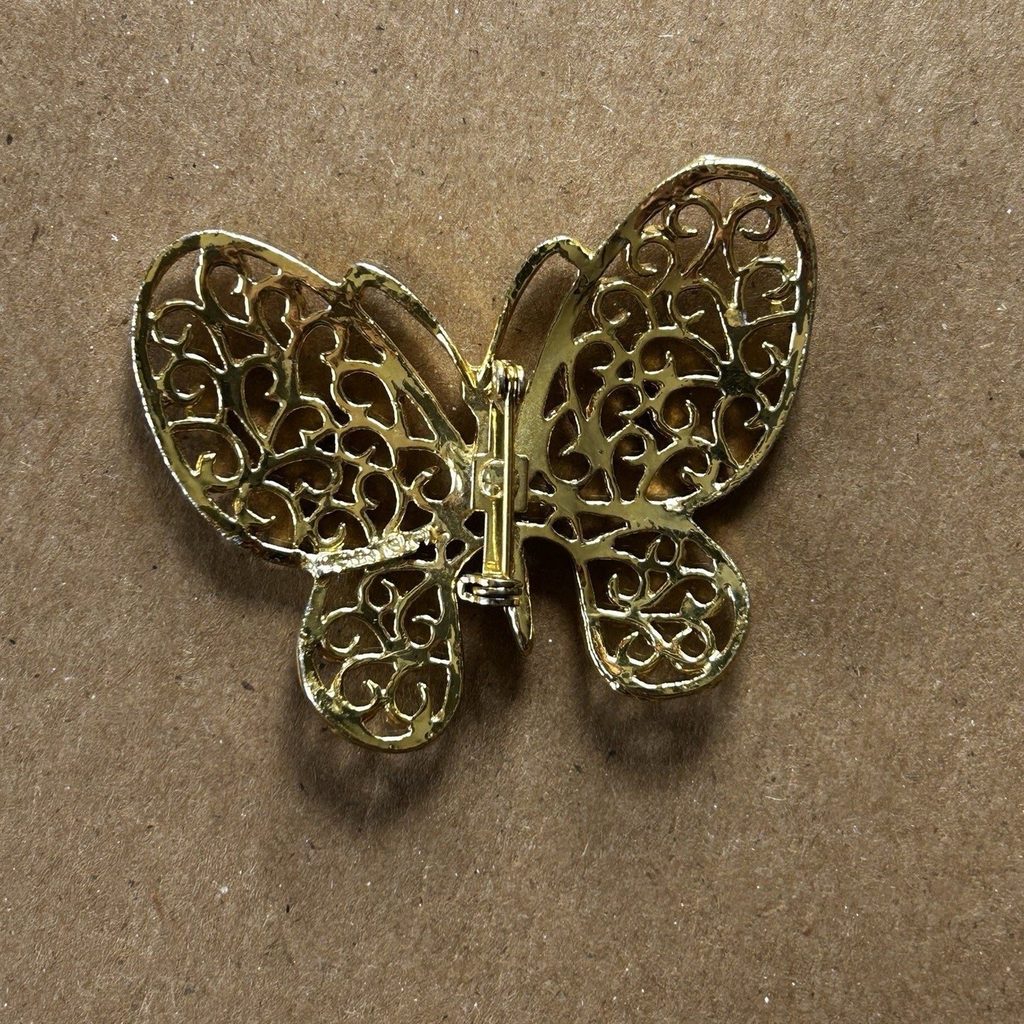 Gold Tone Butterfly Filigree Brooch Pin with Metal, 2 Inch Animal Insect Theme